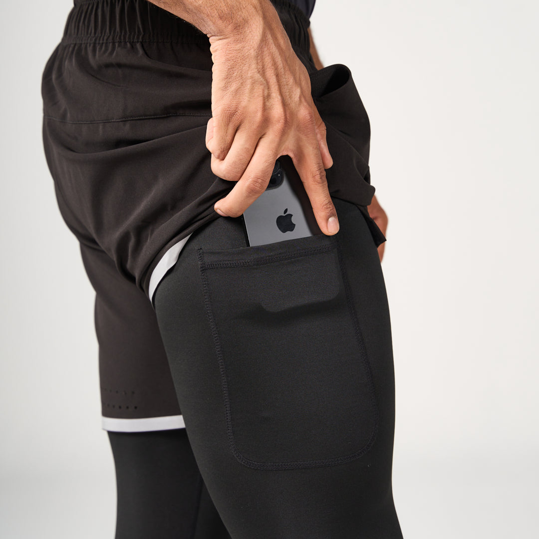 2 in 1 Long Inner Shorts - Black