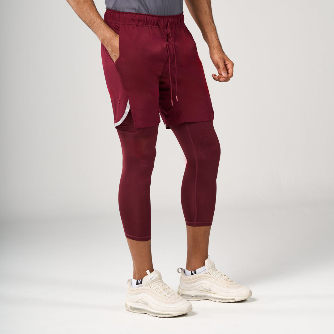 2 in 1 Long Shorts - Maroon