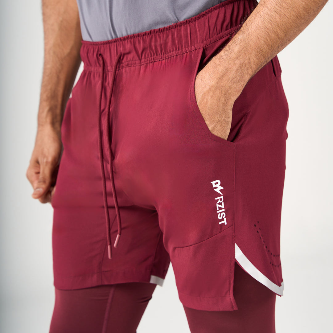 2 in 1 Long Shorts - Maroon