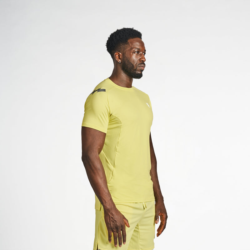 Never Settle Men's Canary Yellow Performance T-Shirt