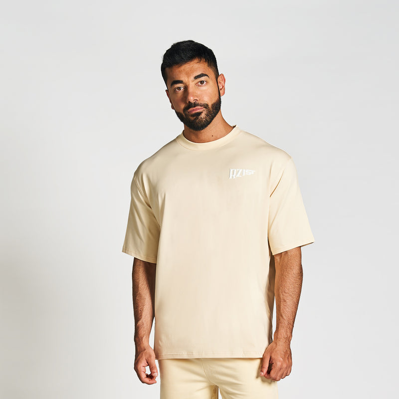 Never Settle Men's Macadamia Oversized Drop-Shoulder T-Shirt