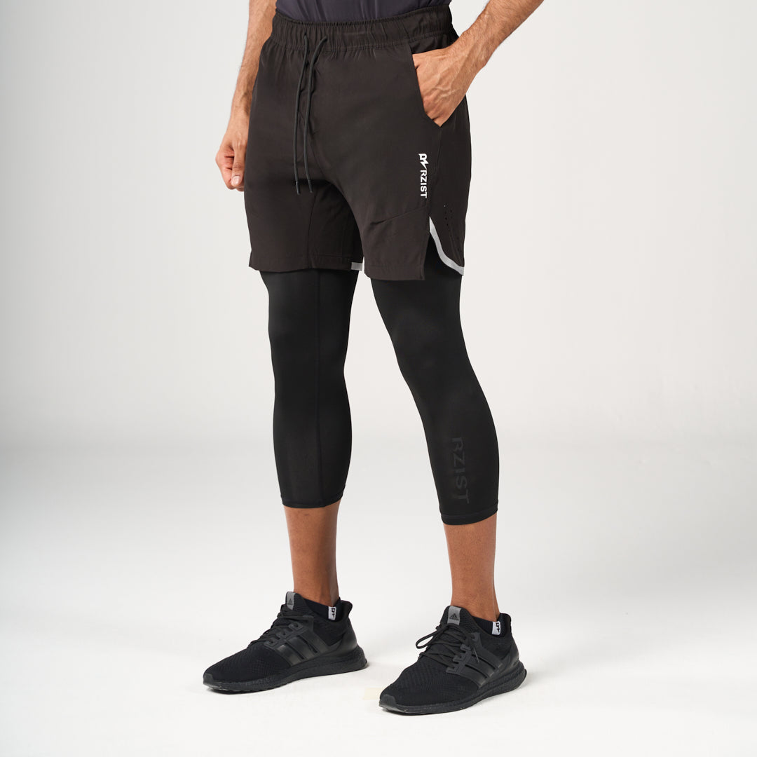 ⁠2 in 1 Long Shorts - Black