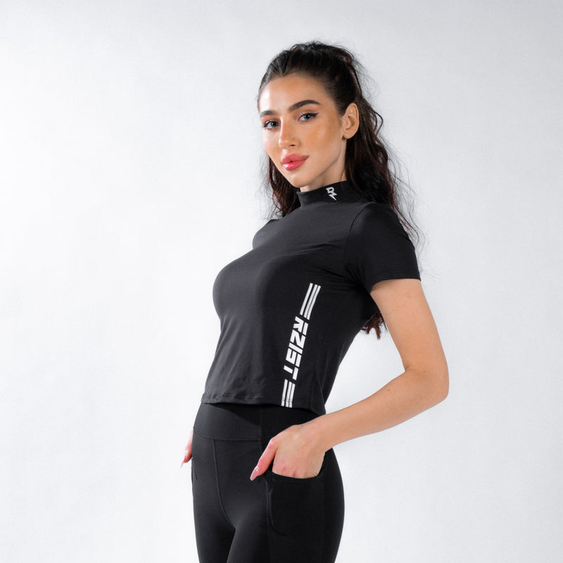 Womens Black High Neck Crop Top