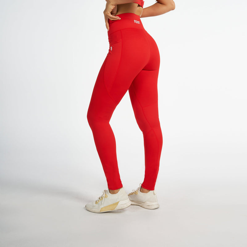 RED High waisted basic gym leggings, Womens Leggings