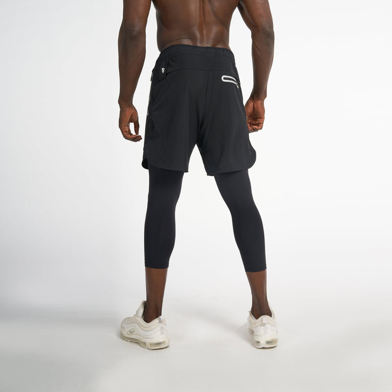 Men's 2-in-1 Jet Black Shorts (Long Tights)