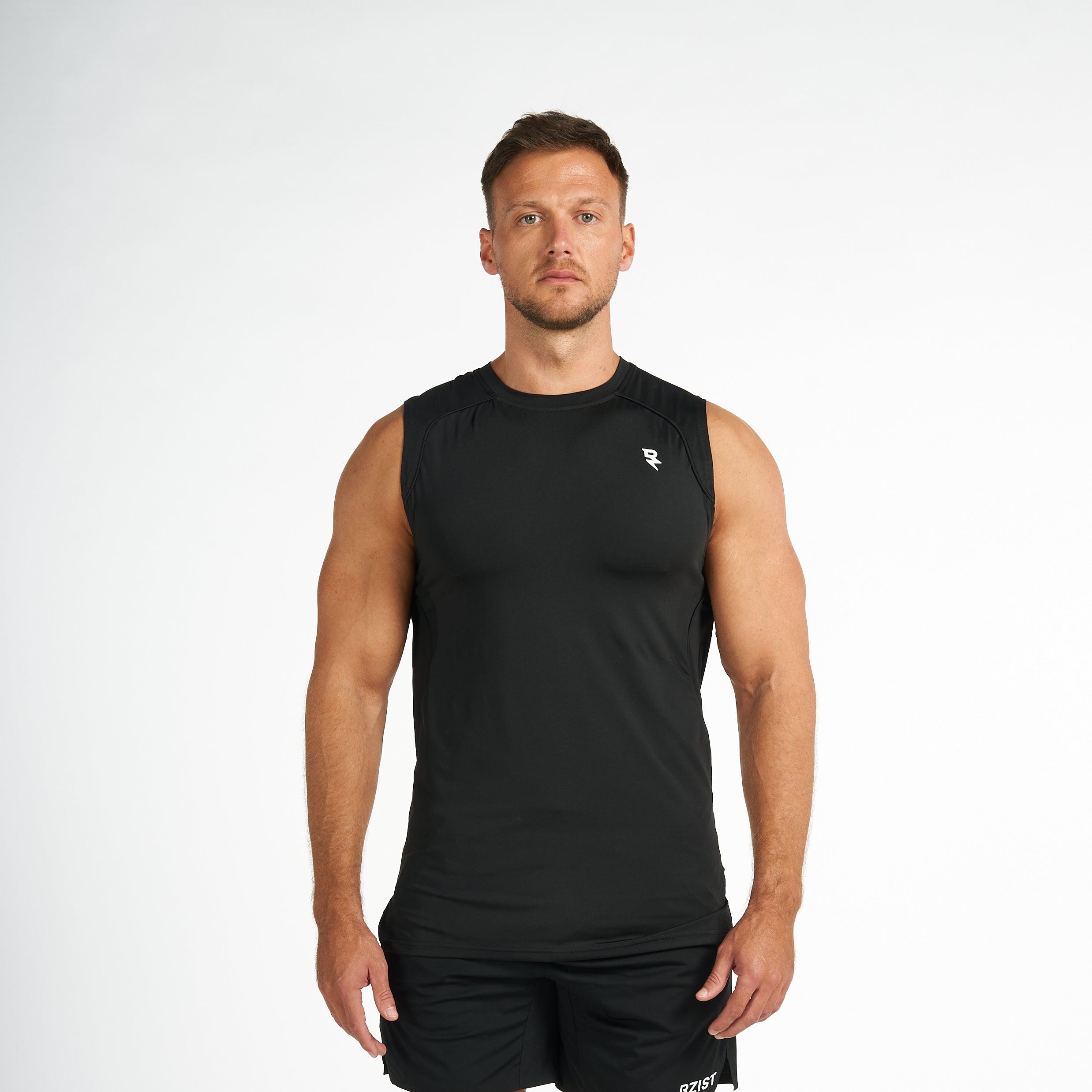 Sleeveless Shirt For Mens workout RZIST Jet Black Shirt - RZIST