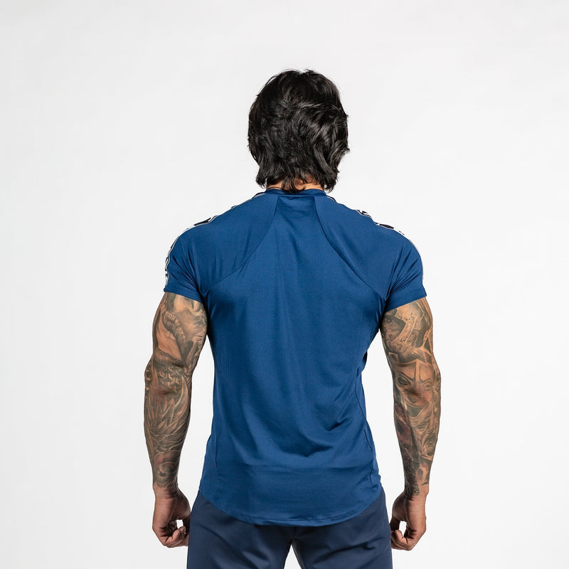 Men's Striped Zipped True Navy T-Shirt
