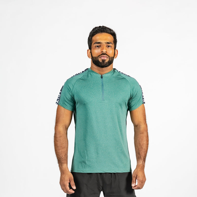 Men's Striped Zipped Pastel Green T-Shirt
