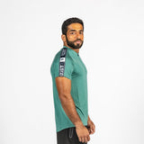 Men's Striped Zipped Pastel Green T-Shirt