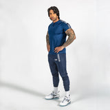 Men's Striped Zipped True Navy T-Shirt