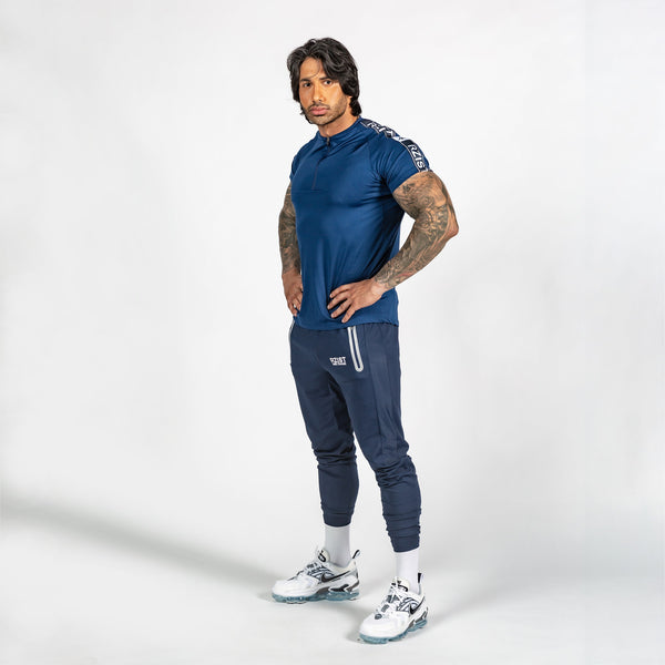 Men's Striped Zipped True Navy T-Shirt