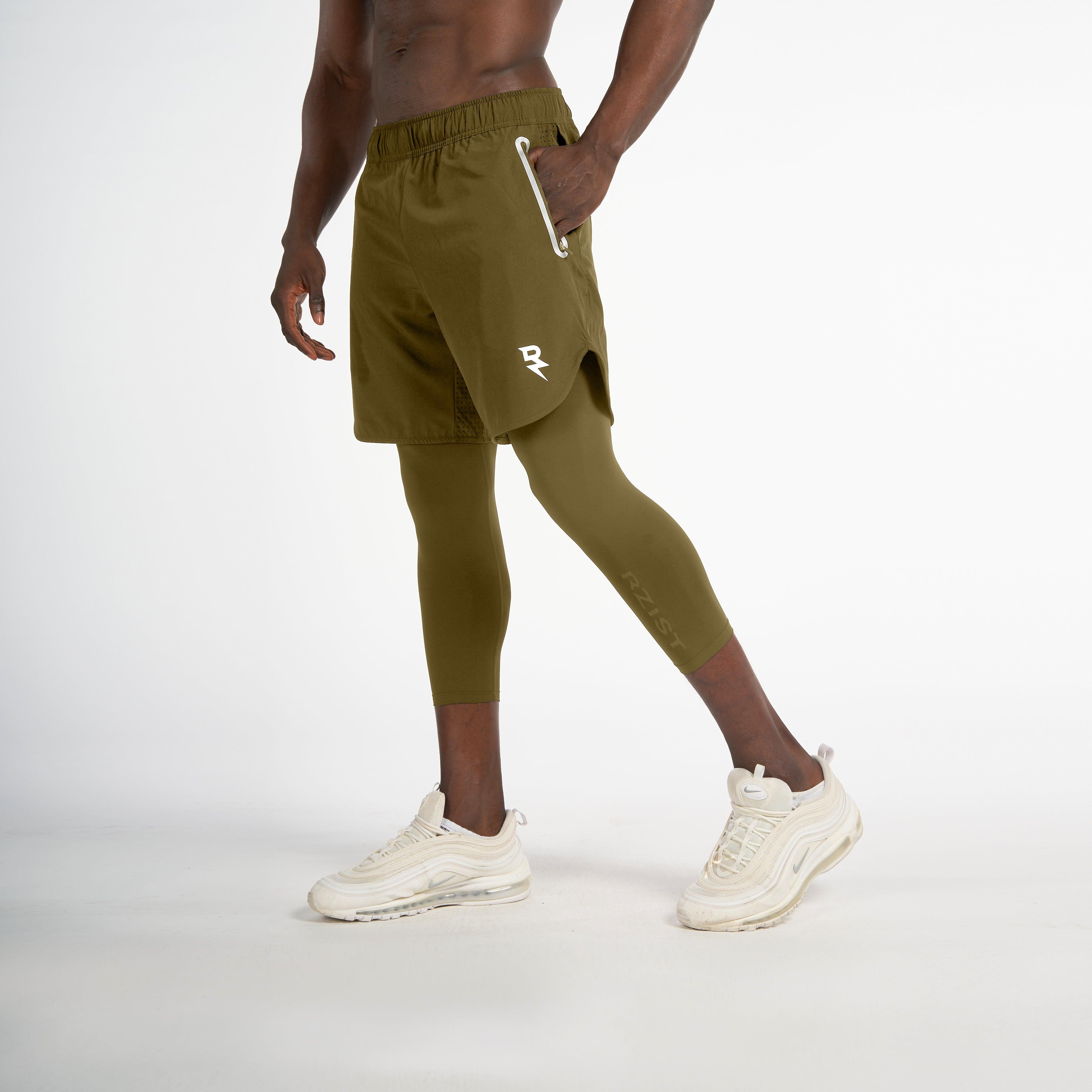 Shorts for Men's Workout By RZIST In Capulet Olive Shorts (Long Tights) - RZIST