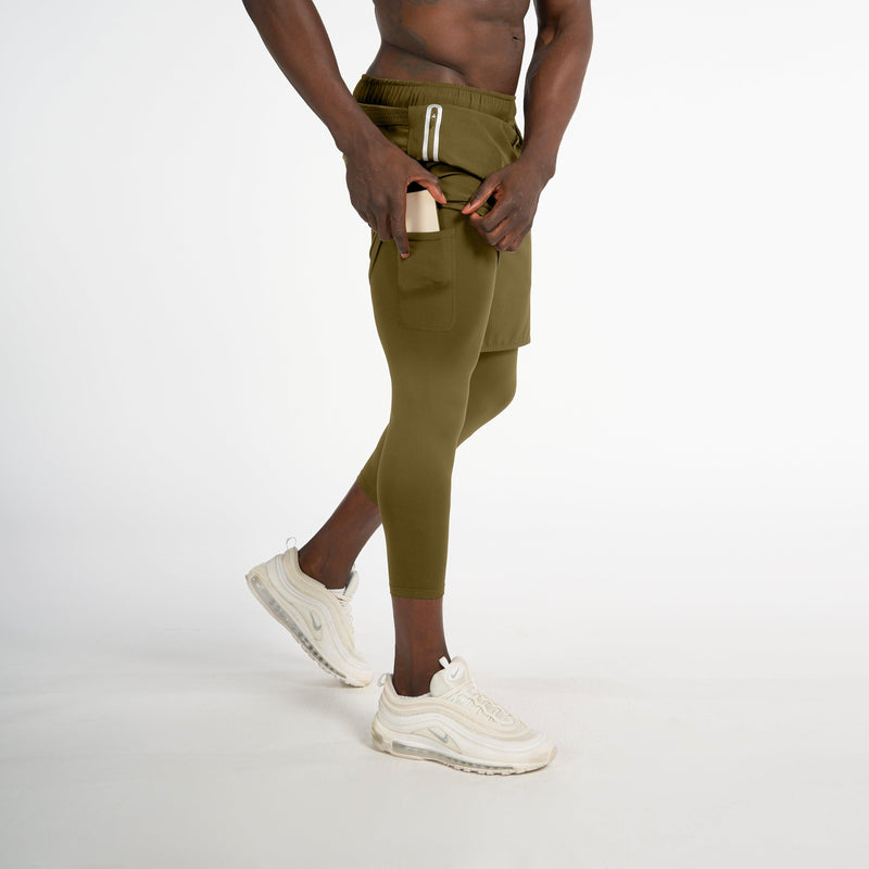 Shorts for Men's Workout By RZIST In Capulet Olive Shorts (Long Tights) - RZIST