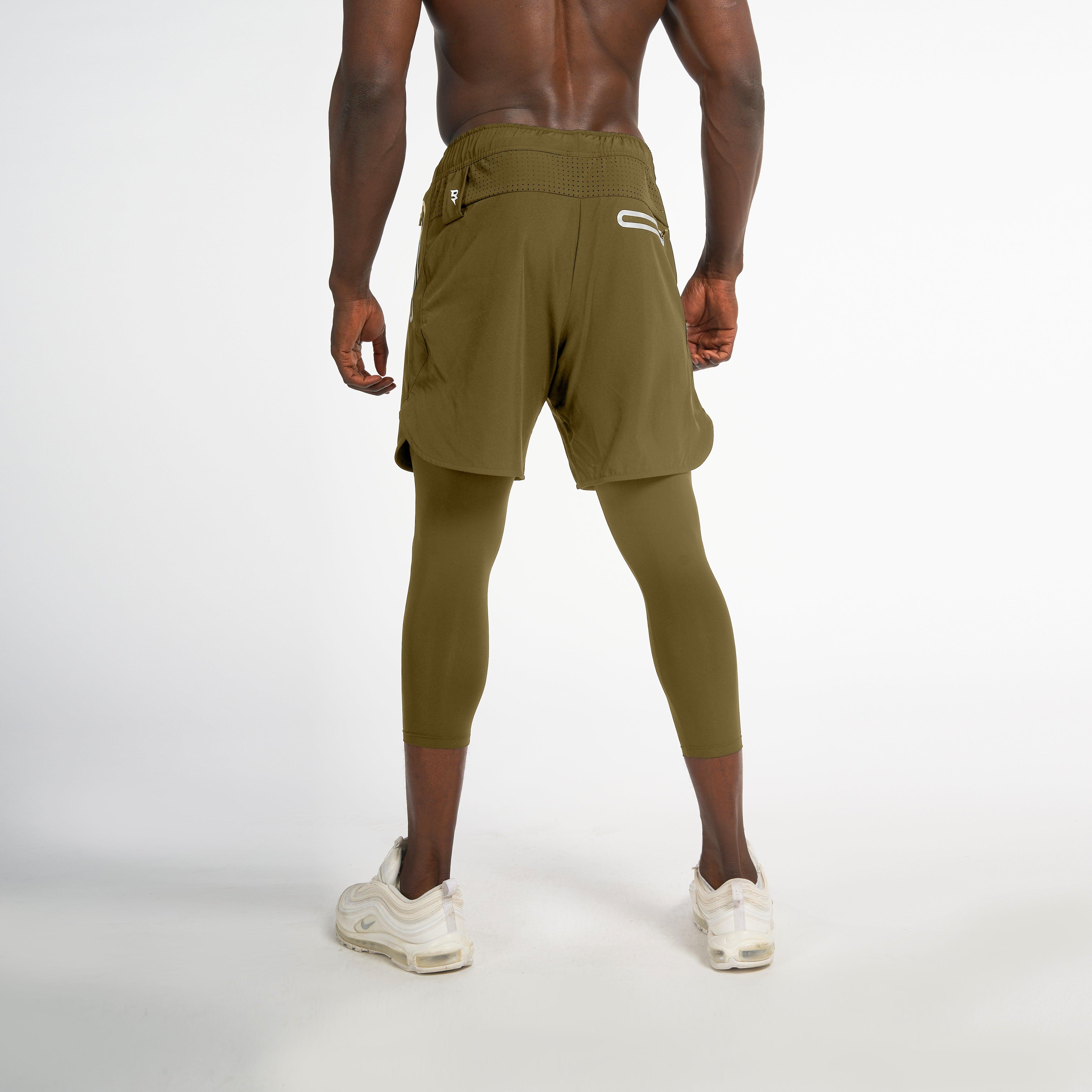 Shorts for Men's Workout By RZIST In Capulet Olive Shorts (Long Tights) - RZIST