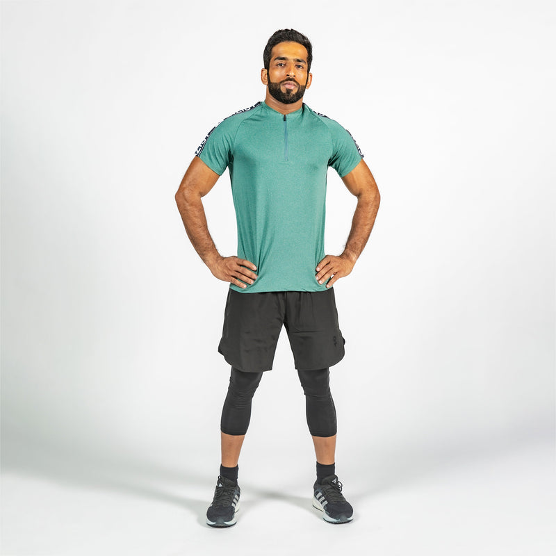 Men's Striped Zipped Pastel Green T-Shirt